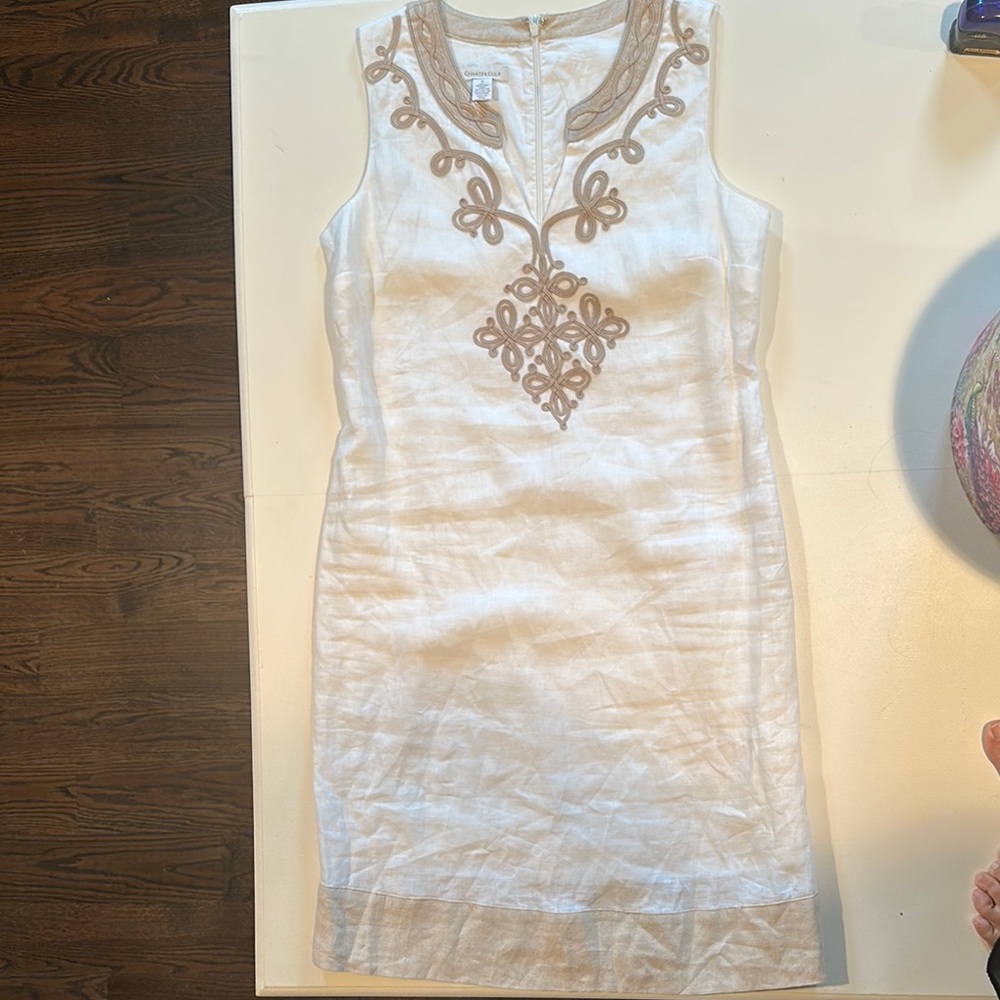 Charter Club White and Cream Embellished Sheath Dress